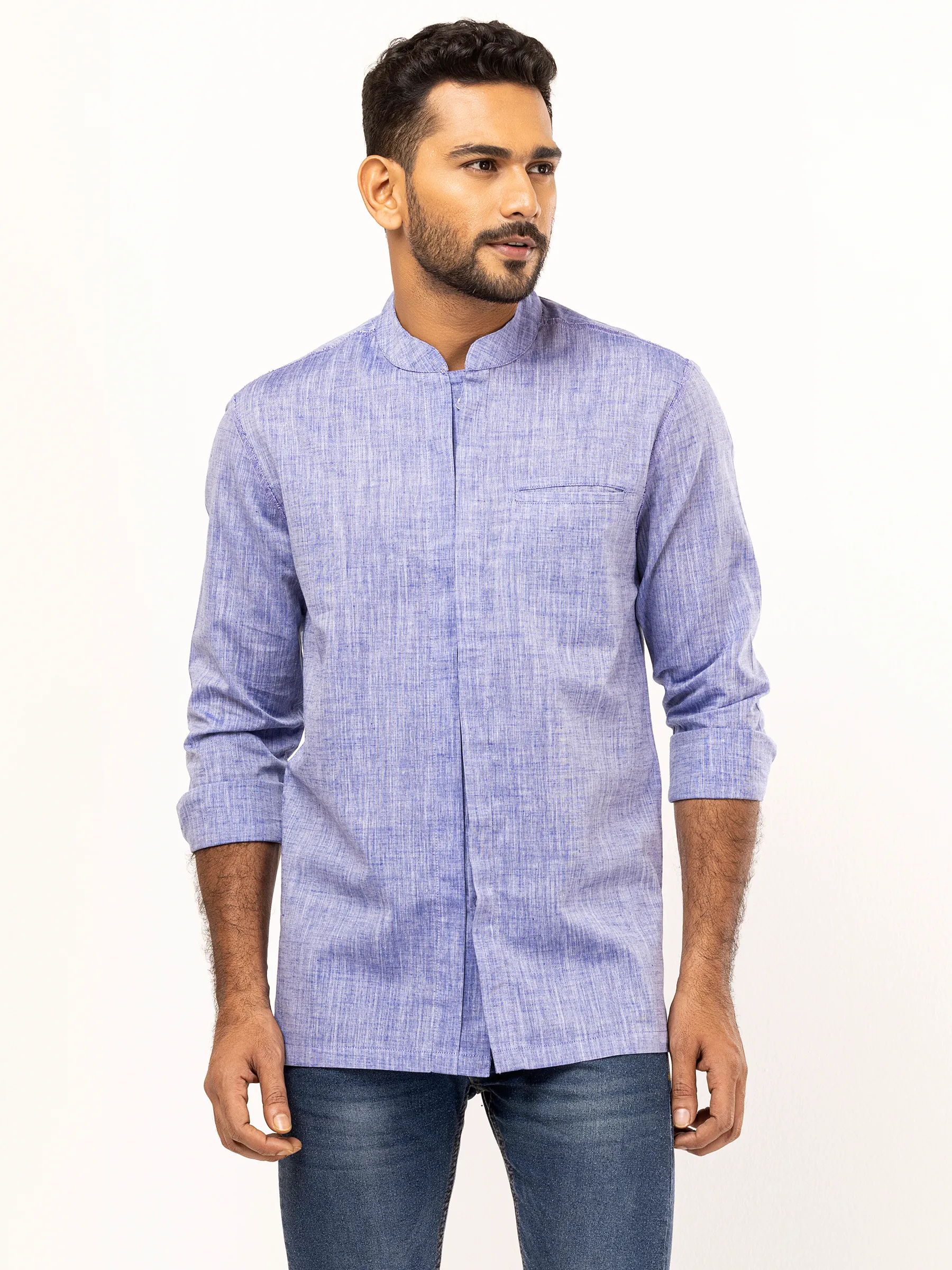 Blue Casual Fusion Cotton Shirt